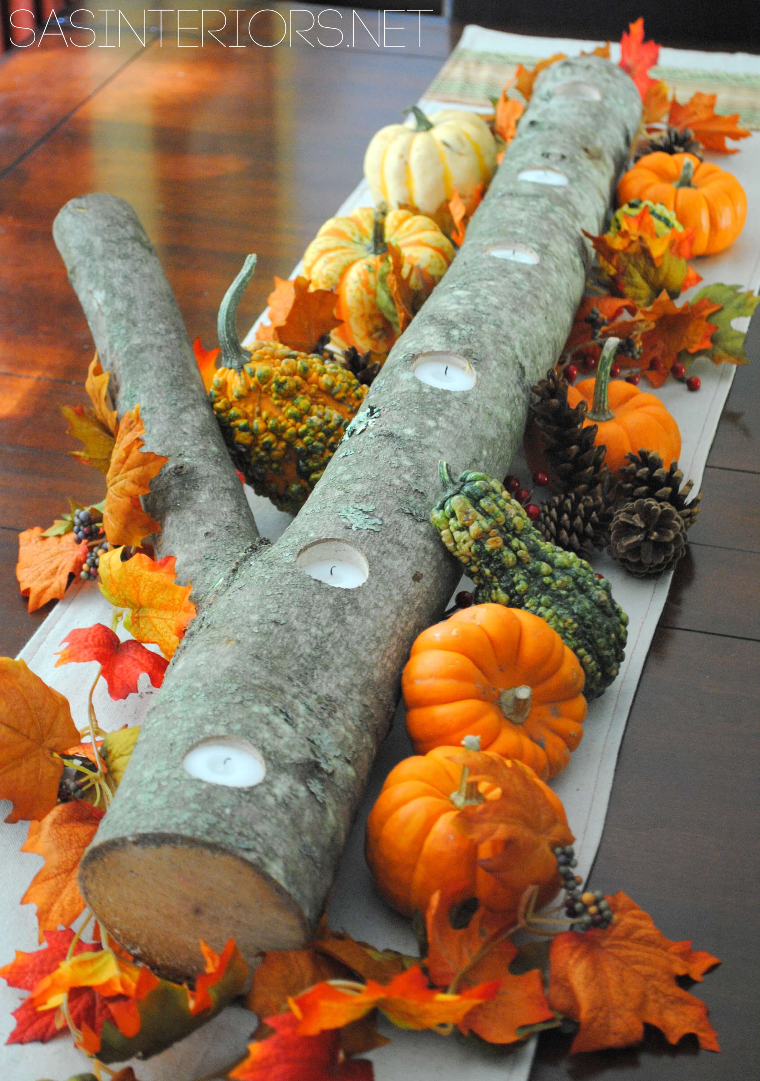 Autumn log centerpiece for any dining room kitchen